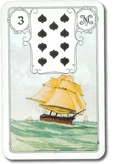 Little Lenormand's card showing a large sailing ship at sea