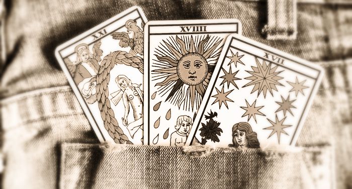 Tarot de Marseille in a trouser pocket ready to draw the cards