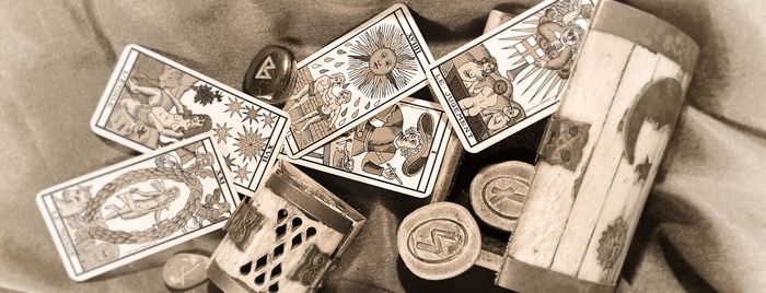 Tarot de Marseille cards on a clairvoyance mat